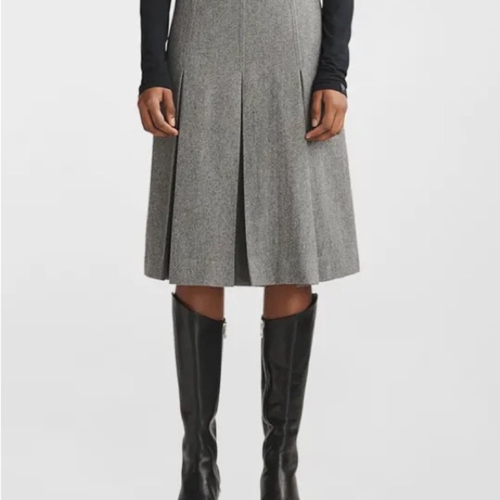 Rag & Bone Garnet Pleated Italian Wool Midi Skirt in Heather Grey